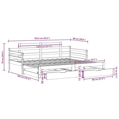 Дневно легло с уширение и чекмеджета без матрак бял 90x190 см