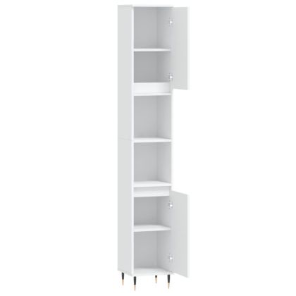 Шкаф за баня, бял, 30x30x190 см, инженерно дърво