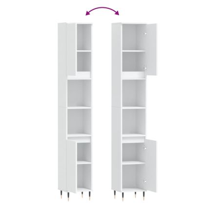 Шкаф за баня, бял, 30x30x190 см, инженерно дърво