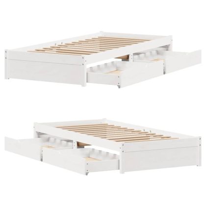 Рамка за легло без матрак, бял, 75x190 см, борово дърво масив