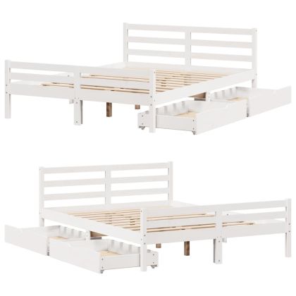 Рамка за легло без матрак, бял, 150x200 см, бор масив