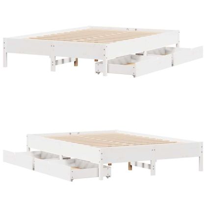 Рамка за легло без матрак, бял, 140x190 см, бор масив