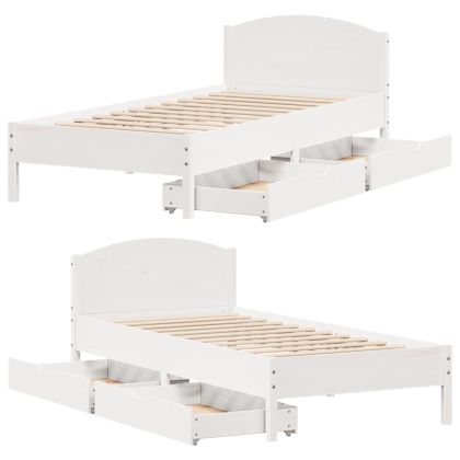 Рамка за легло без матрак, бял, 90x200 см, бор масив