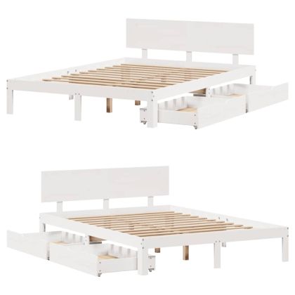 Рамка за легло, с чекмеджета, без матрак, бяла, 120x200 см