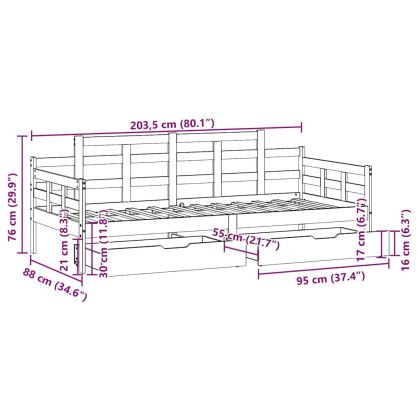 Легло с чекмеджета, без матрак, бяло, 80x200 см, масивно дърво