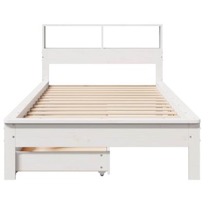 Легло с рафтове за книги, без матрак, бял, 75x190 см, бор масив