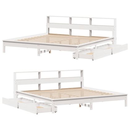 Легло с етажерка за книги, без матрак, 180x200 см, бор масив