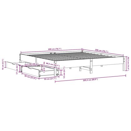Рамка за легло без матрак, бял, 200x200 см, бор масив
