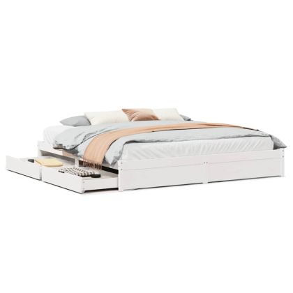 Рамка за легло без матрак, бял, 200x200 см, бор масив