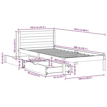 Рамка за легло без матрак, бял, 100x200 см, бор масив