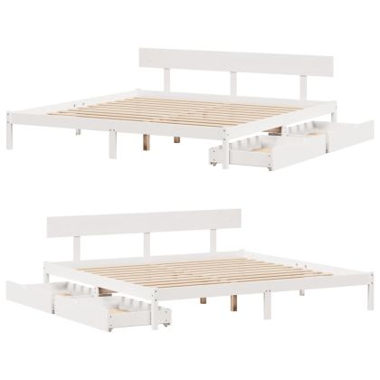 Рамка за легло без матрак, бял, 200x200 см, бор масив