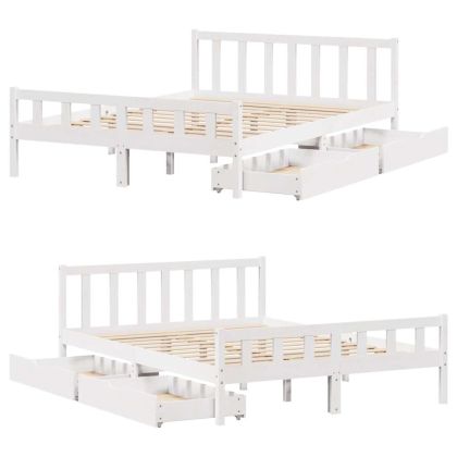 Рамка за легло без матрак, бял, 150x200 см, бор масив