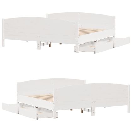 Рамка за легло без матрак, бял, 160x200 см, бор масив