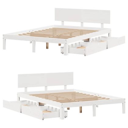 Рамка за легло, с чекмеджета, без матрак, бяла, 160x200 см