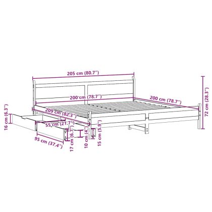 Рамка за легло без матрак, бял, 200x200 см, бор масив