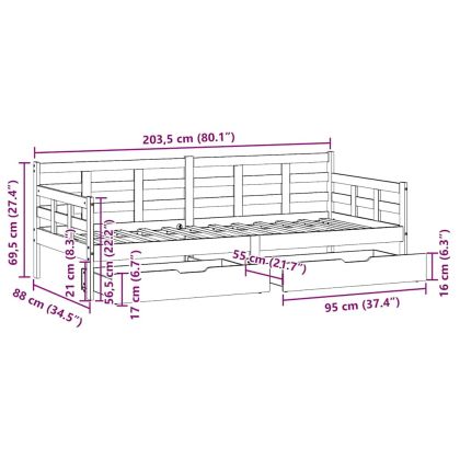 Легло с чекмеджета, без матрак, бяло, 80x200 см, масивно дърво