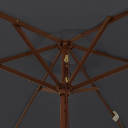 Градински чадър с дървен прът, черен, 196x231 см