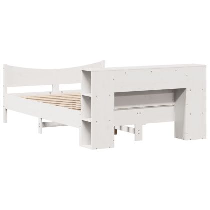 Рамка за легло без матрак, бял, 140x190 см, бор масив