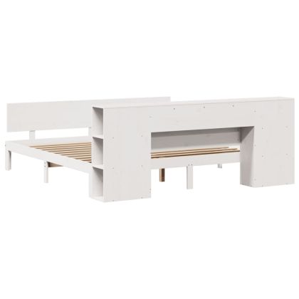 Легло с етажерка за книги, без матрак, 180x200 см, бор масив