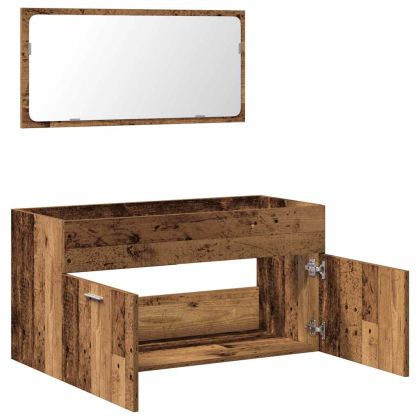 Шкаф за баня с огледало Стара дървесина Инженерна дървесина