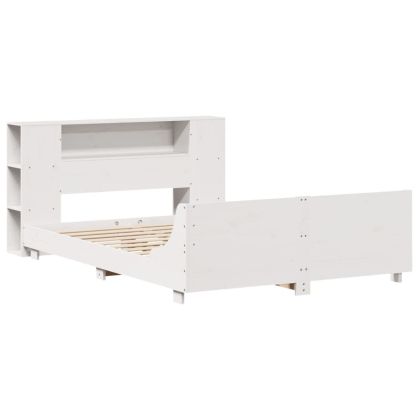 Рамка за легло без матрак, бял, 140x200 см, бор масив