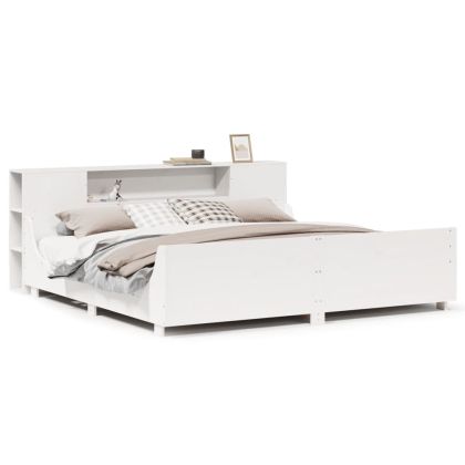 Рамка за легло без матрак, бял, 200x200 см, бор масив