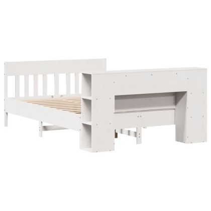 Легло с етажерка за книги, без матрак, 140x200 см, бор масив