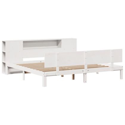 Легло с етажерка за книги, без матрак, 200x200 см, бор масив