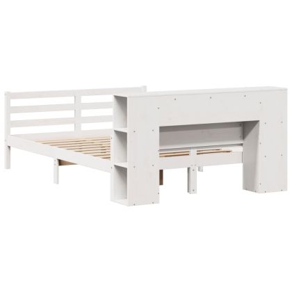 Легло с етажерка за книги, без матрак, 140x200 см, бор масив