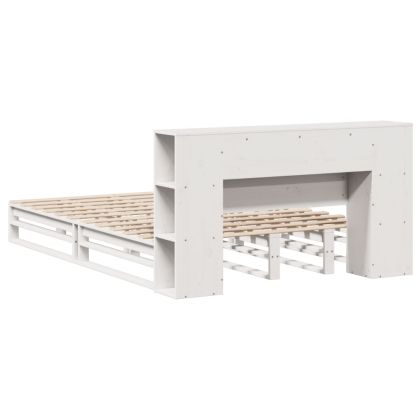 Легло с етажерка за книги, без матрак, 140x190 см, дърво масив