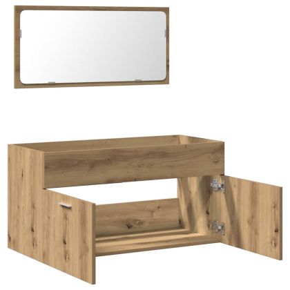 Шкаф за баня с огледало, занаятчийско инженерно дърво от дъб