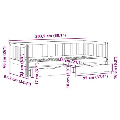 Легло с чекмеджета, без матрак, бяло, 80x200 см, масивно дърво