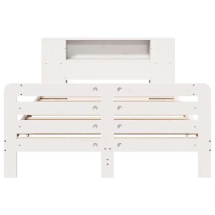 Рамка за легло без матрак, бял, 140x190 см, бор масив