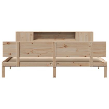 Легло с етажерка за книги, без матрак, 200x200 см, бор масив