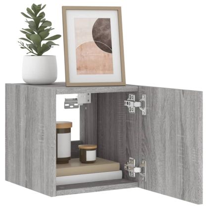 Стенен ТВ шкаф с LED осветление, сив сонома, 30,5x35x30 см