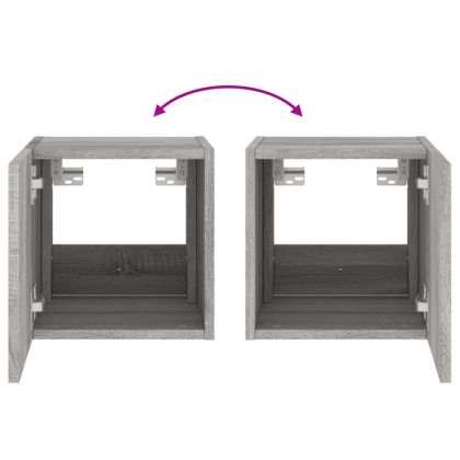 Стенен ТВ шкаф с LED осветление, сив сонома, 30,5x35x30 см