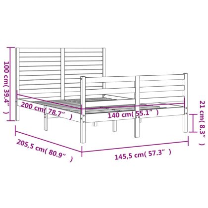 Рамка за легло с табла, 140х200 см, масивно дърво