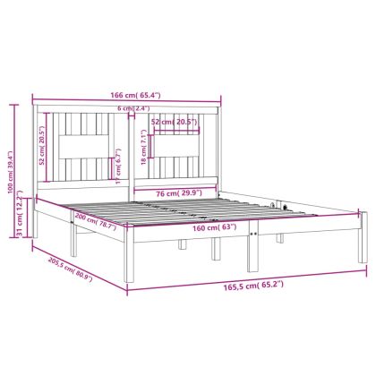 Рамка за легло, бор масив, 160х200 см