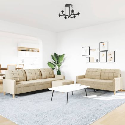 Комплект мека мебел от 3 части с табуретка, кремав, текстил