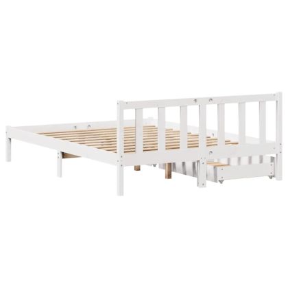 Рамка за легло без матрак, бял, 140x190 см, бор масив