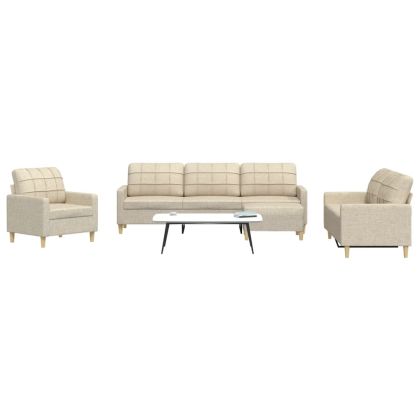 Комплект мека мебел от 4 части с табуретка, кремав, текстил