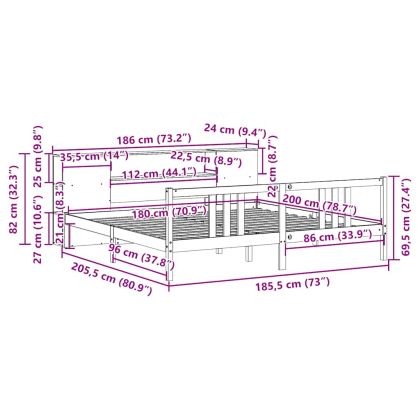 Легло с етажерка за книги, без матрак, 180x200 см, бор масив