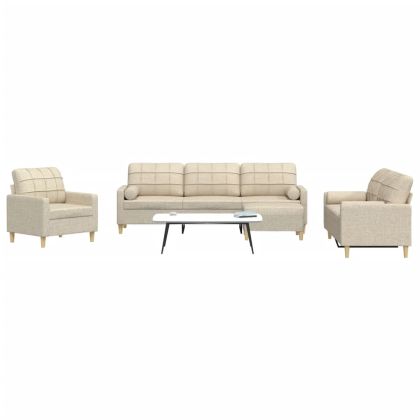 Дивани от 4 части с табуретка и възглавници кремав плат