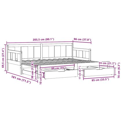 Дневно легло с уширение и чекмеджета без матрак 90x200 см
