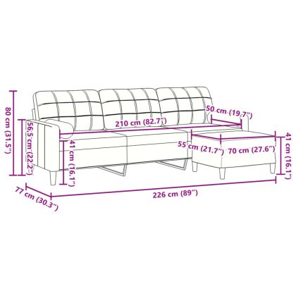 3-местен диван с табуретка, тъмнозелен, 210 см, кадифе