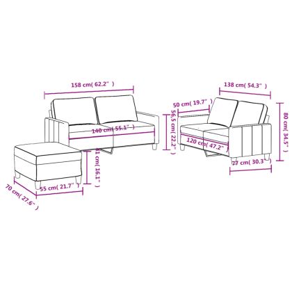 Комплект дивани от 3 части с възглавници, светлосив, плат