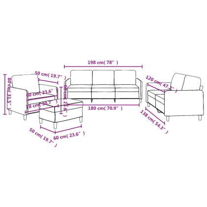 Комплект дивани от 4 части с възглавници, кремав, плат