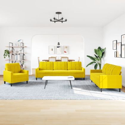 Комплект дивани от 4 части с възглавници, жълт, кадифе