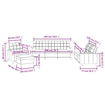 Комплект дивани 4 части с възглавници кремав плат текстил