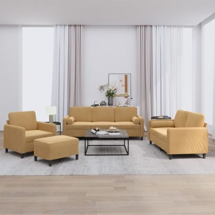 Комплект дивани 4 части с възглавници, кафяв, кадифе